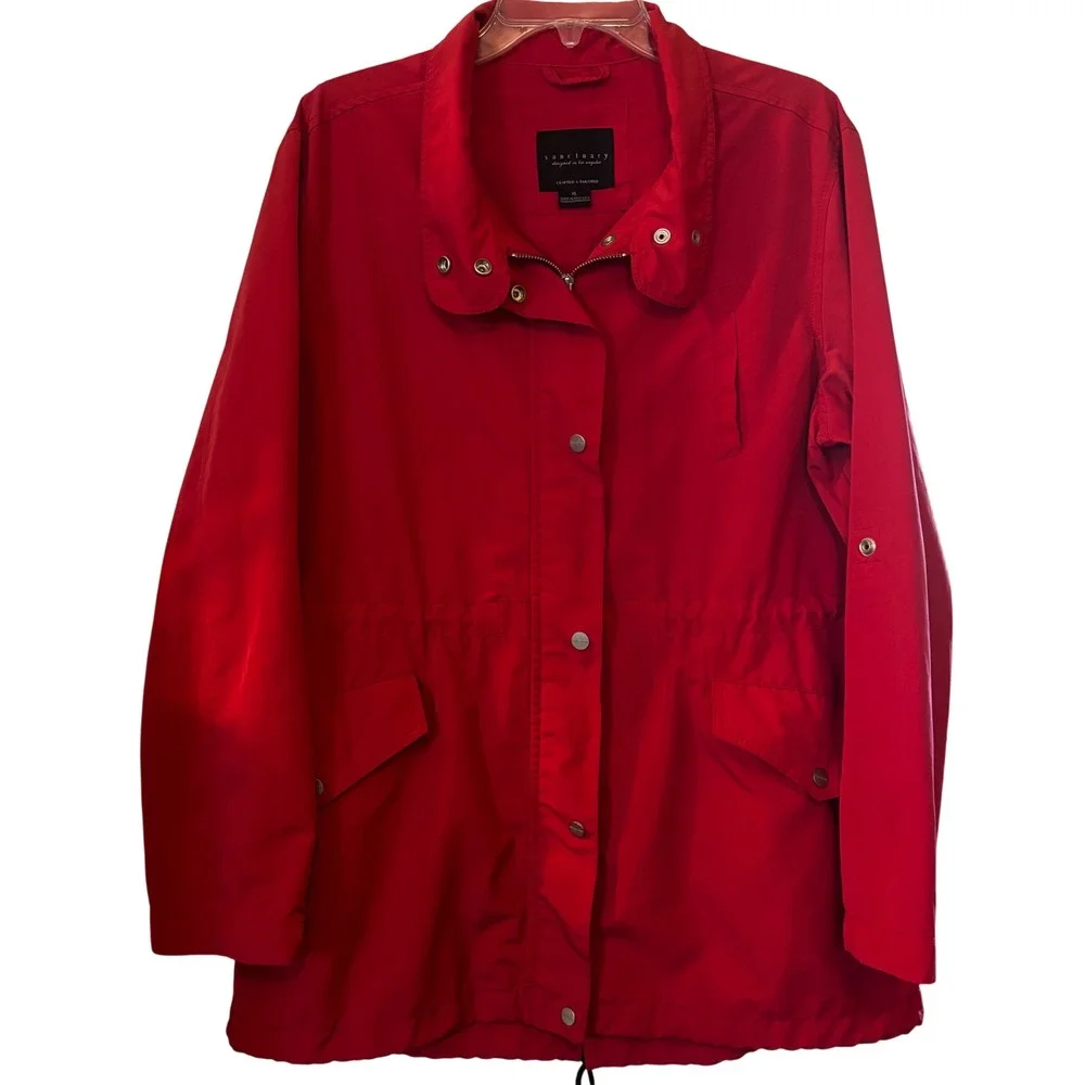 Sanctuary‎ Women's Rain Wind Jacket XL Red Zipper Snap Front